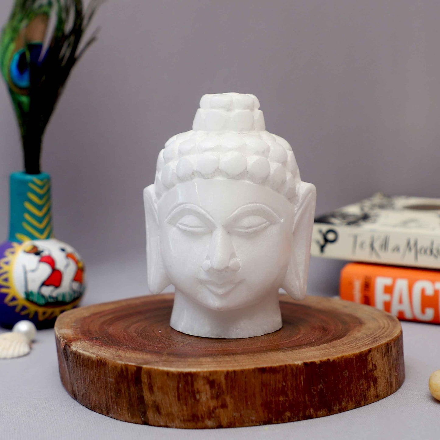 White Marble Buddha Head Figurine