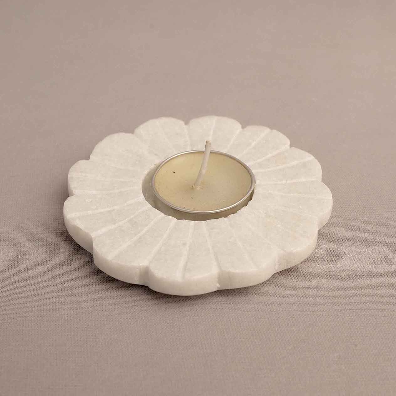 Floral Marble Tea Light Candle Holder (Marble Stone)