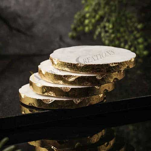Golden Detailing Marble Coasters Set Of 4 (Marble and Gold Foiling)