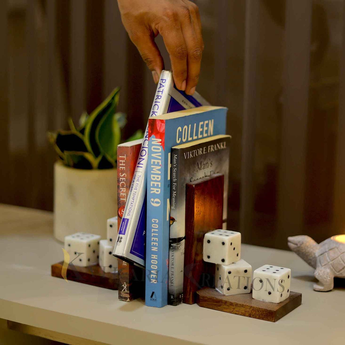 Marble Dice Wooden Bookends