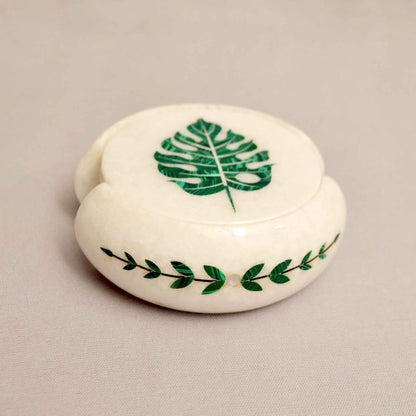 Monster Leaf Coasters (Set of 6) With Stand (Marble & Semi Precious Stones)