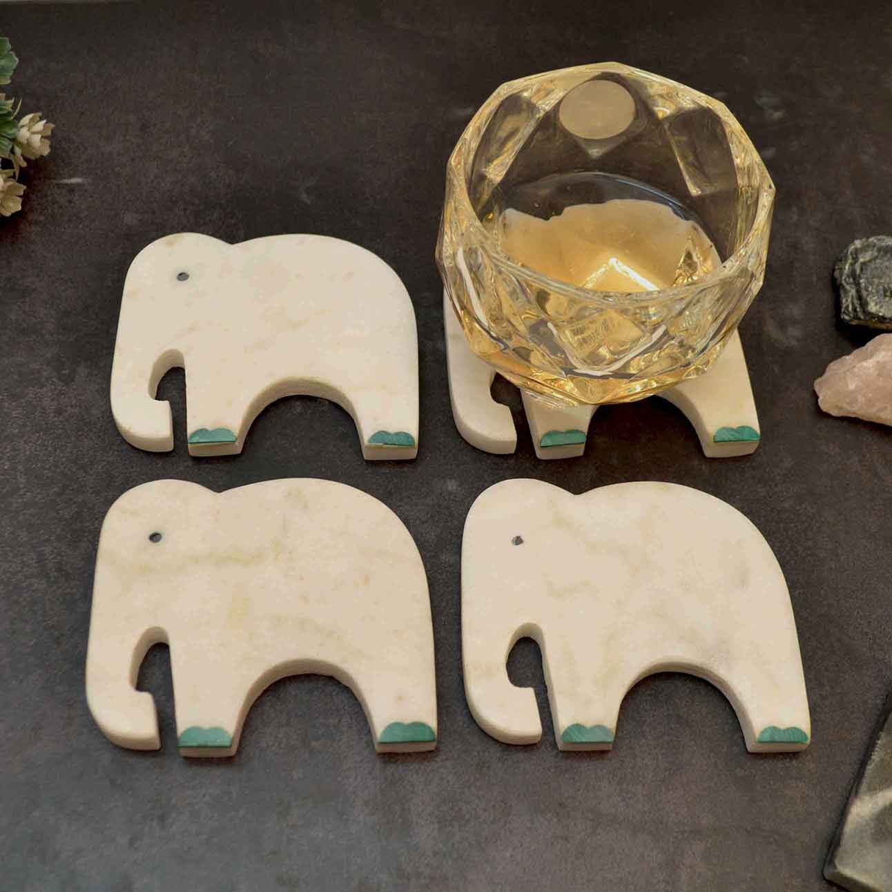 Gajah Inlay Coasters Set of 4 (Marble and Semi Precious Stone)