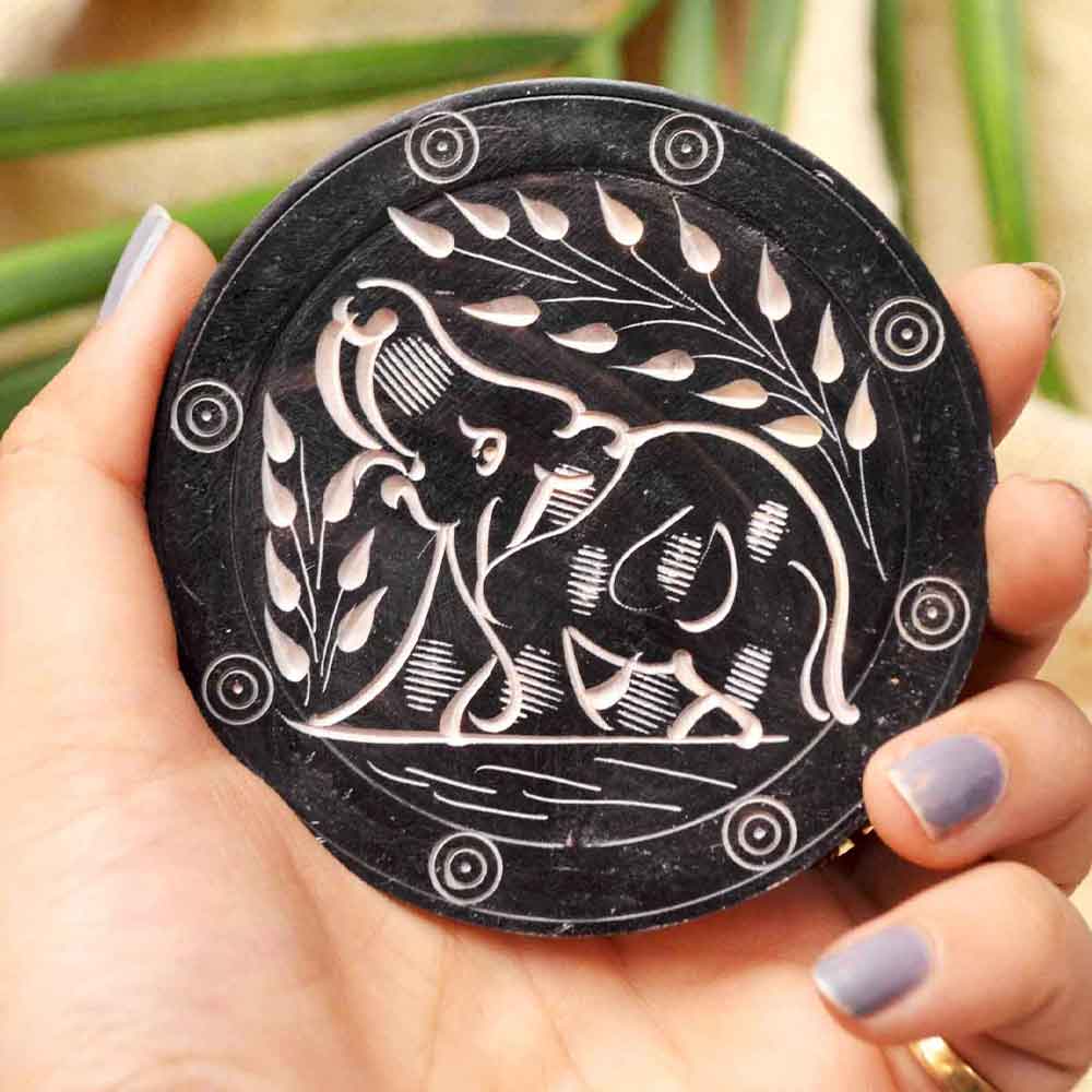 Black Marble Tea Coasters (Set of 6) With Stand (Black Soapstone)
