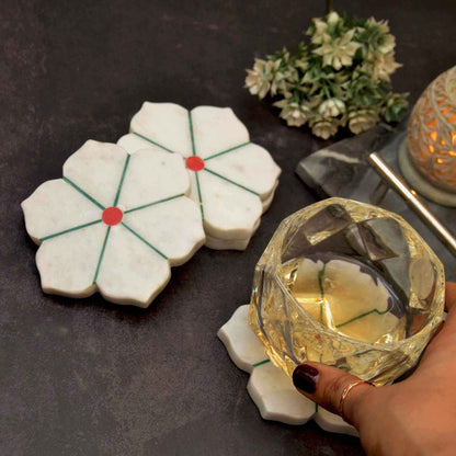 Floral Marble Coaster –Set of 4 ( Marble Soapstone)