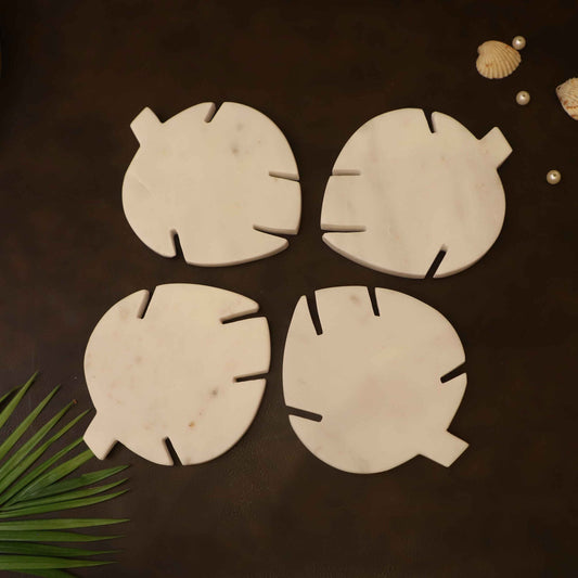 Leaf Marble Coasters- Set of 4 (Marble)