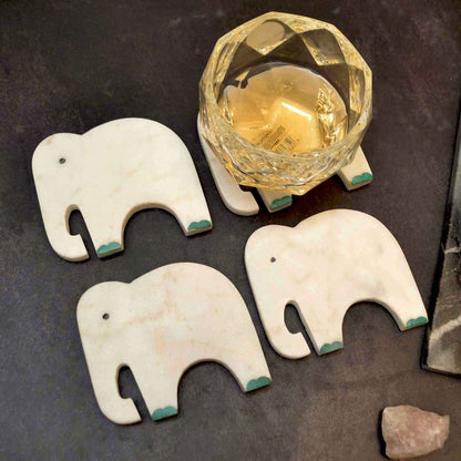 Gajah Inlay Coasters Set of 4 (Marble and Semi Precious Stone)