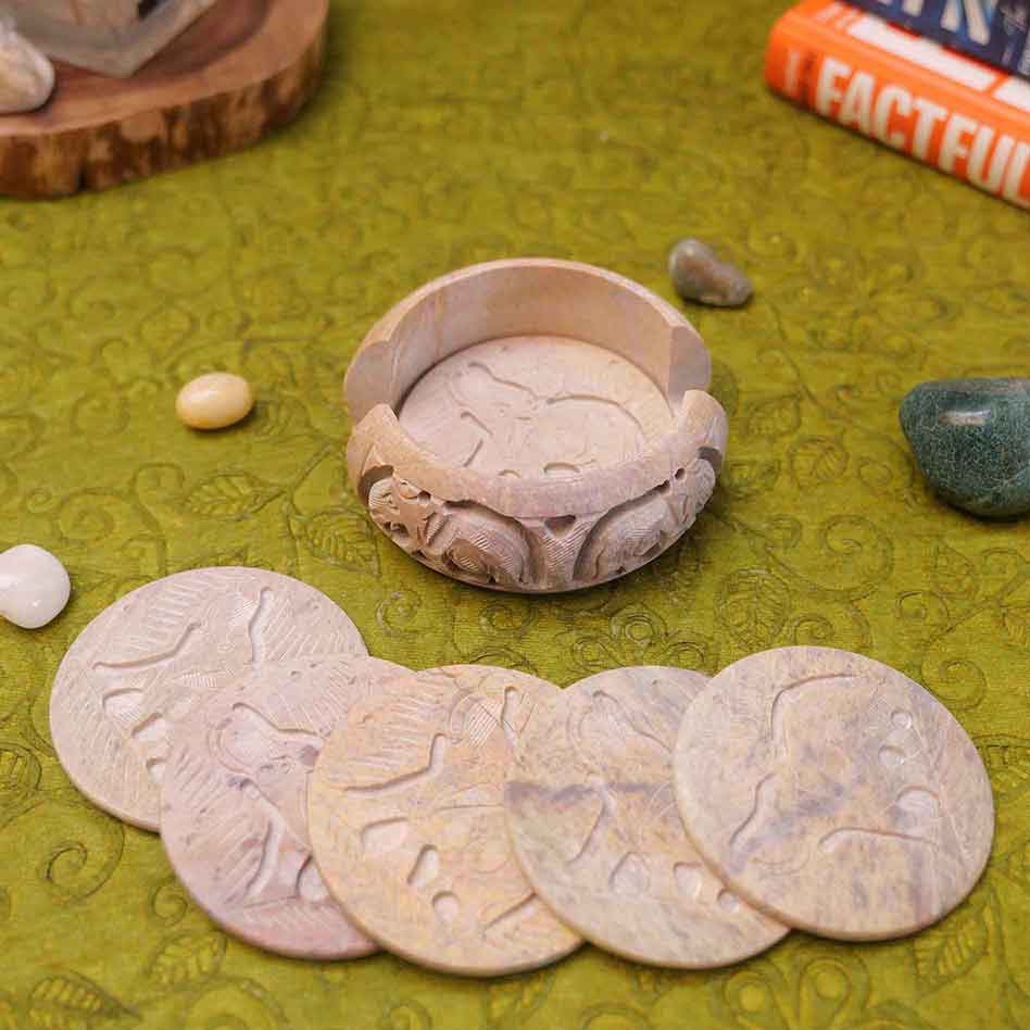 Marble Coasters (Set of 6) With Stand (Marble & Soapstone)