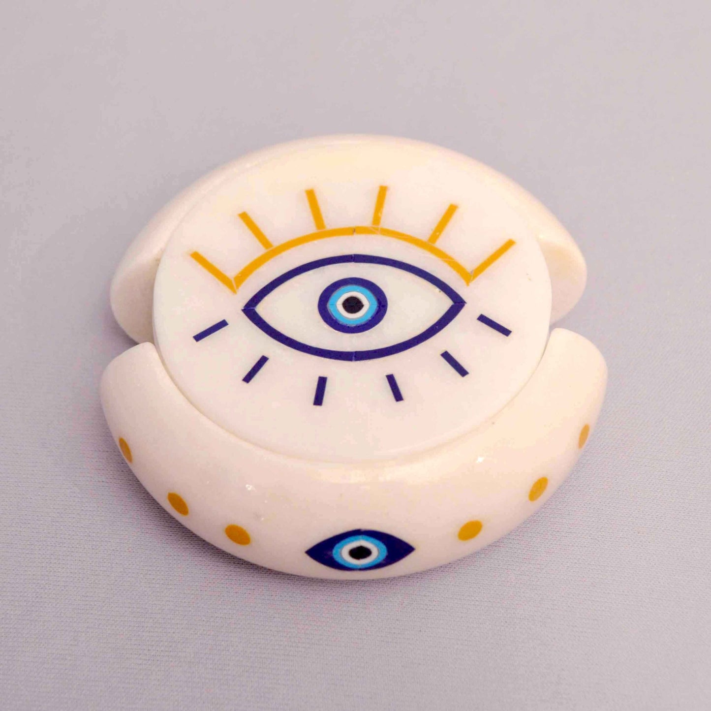 Evil Eye Coasters (Set Of 6 ) With Stand (Pietra Dura using semi-precious stones)