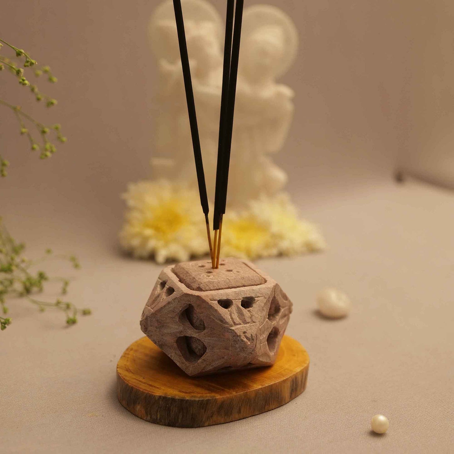 Floral Incense Stick Holder (Marble Soapstone)