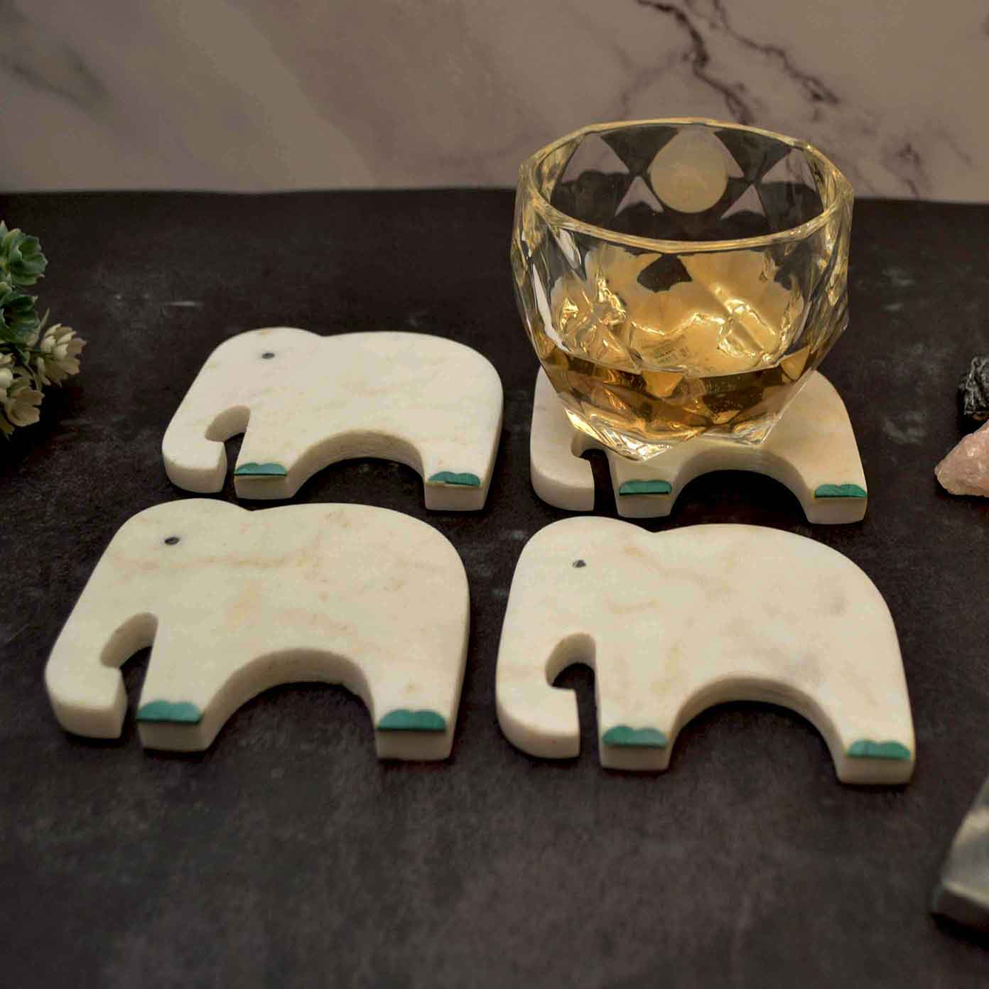 Gajah Inlay Coasters Set of 4 (Marble and Semi Precious Stone)