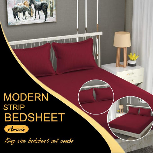 Dark Red Satin Premium King Size Bedsheet (108" x 108"): 400 TC