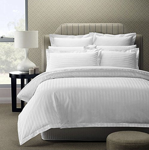 White Lined Plain Premium King Size Bedsheet (108" x 108") - 400 TC