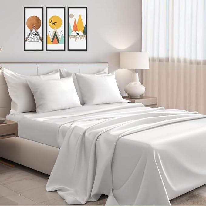 Silk White Plain Premium Queen Size Bedsheet (90" x 100") - 300TC