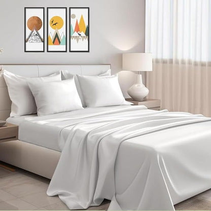 Silk White Plain Premium Queen Size Bedsheet (90" x 100") - 300TC