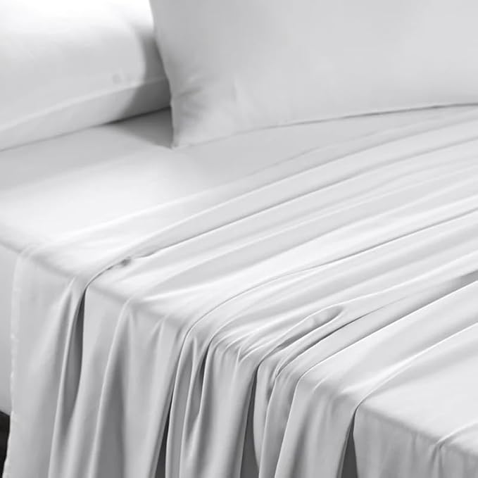 Silk White Plain Premium Queen Size Bedsheet (90" x 100") - 300TC