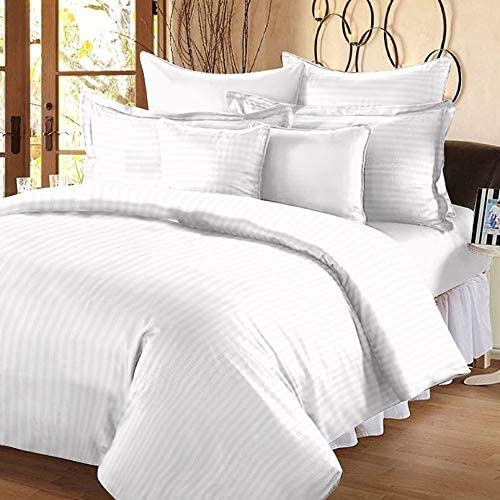 White Lines Premium King Size Bedsheet (108" x 108") 300 TC