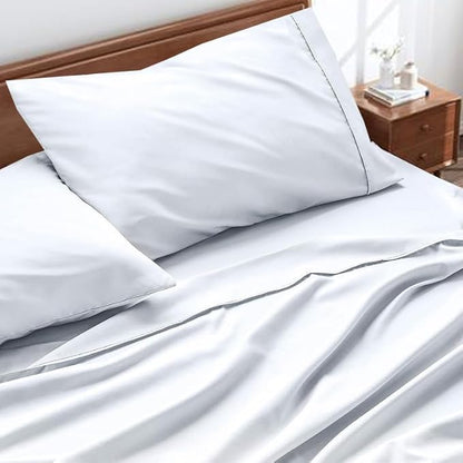 Silk White Plain Premium Queen Size Bedsheet (90" x 100") - 300TC