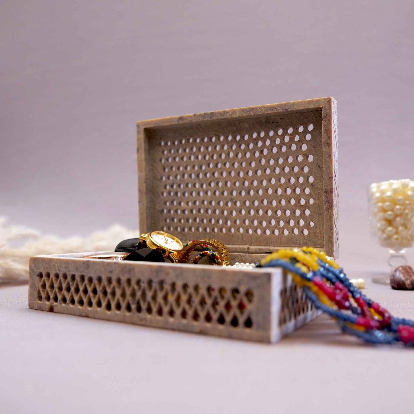 Hand Carving Soapstone Jewellery Box