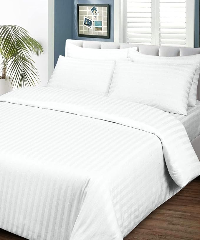 White Strip Premium King Size Bedsheet (108" x 108") - 400TC