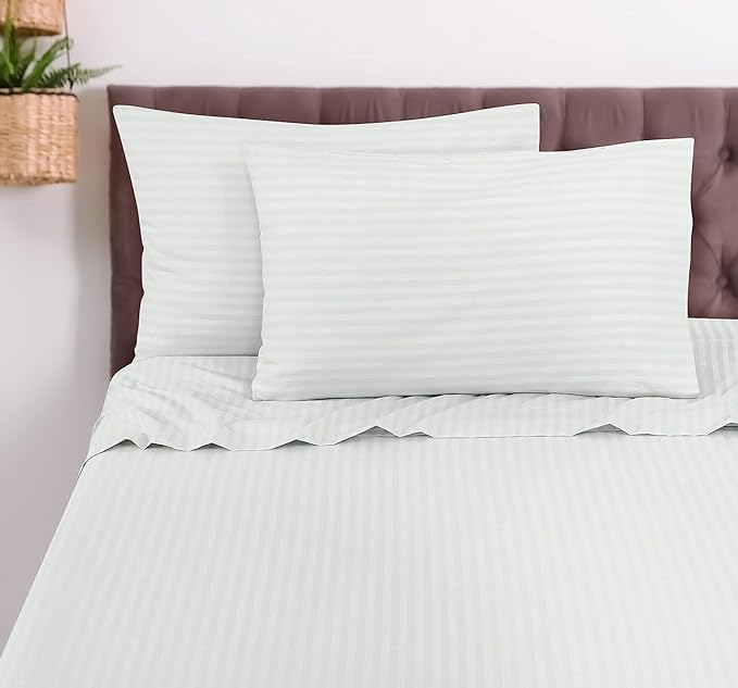 White-Lined Plain Premium King Size Bedsheet (108" x 108") - 400 TC