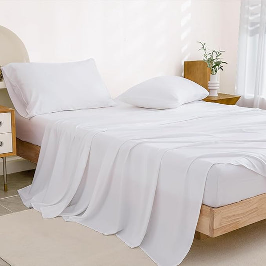 White Plain Premium Bamboo King Size Bedsheet (108" x 108") - 400 TC