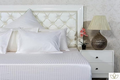 White Plain-Lined Premium King Size Bedsheet (108" x 108") 400TC