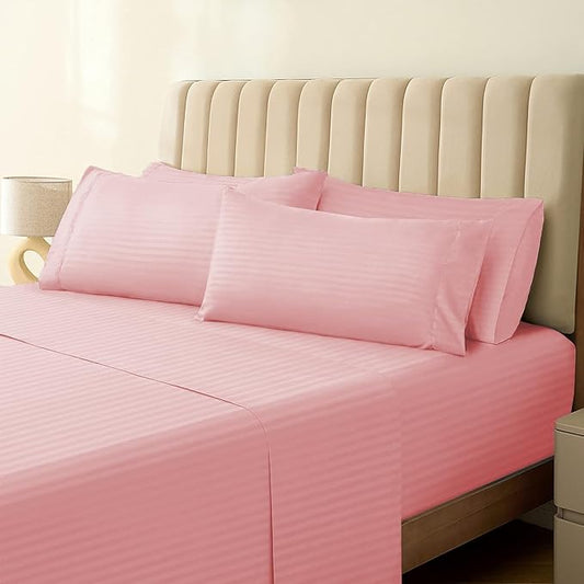 Peach Plain King Size Bedsheet -(108" x 108")  400 TC