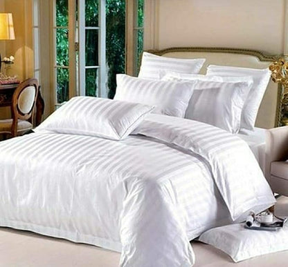 White Plain-Lined Premium King Size Bedsheet (108" x 108") 400TC