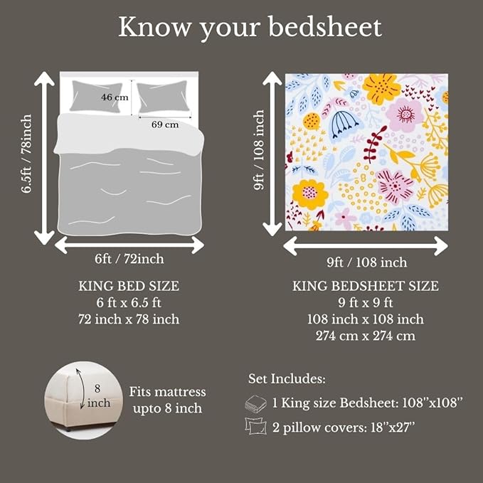 Savynna Premium King Size Bedsheet (108" x 108") 300 TC