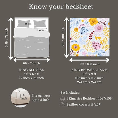 Savynna Premium King Size Bedsheet (108" x 108") 300 TC