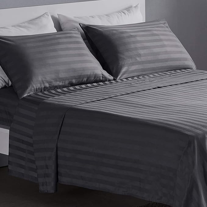 Grey-Lined Plain Premium King Size Bedsheet (108" x 108") - 400 TC