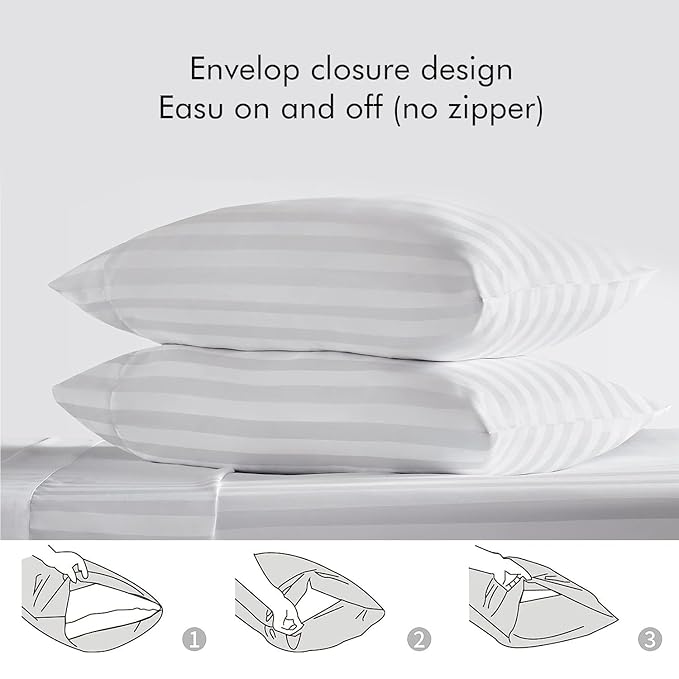 White-Lined Plain Premium King Size Bedsheet (108" x 108") - 400 TC