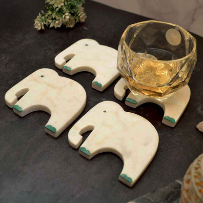 Gajah Inlay Coasters Set of 4 (Marble and Semi Precious Stone)