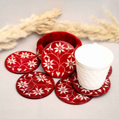 Red Marble Coasters (Set Of 6) With Stand (Marble Soapstone)