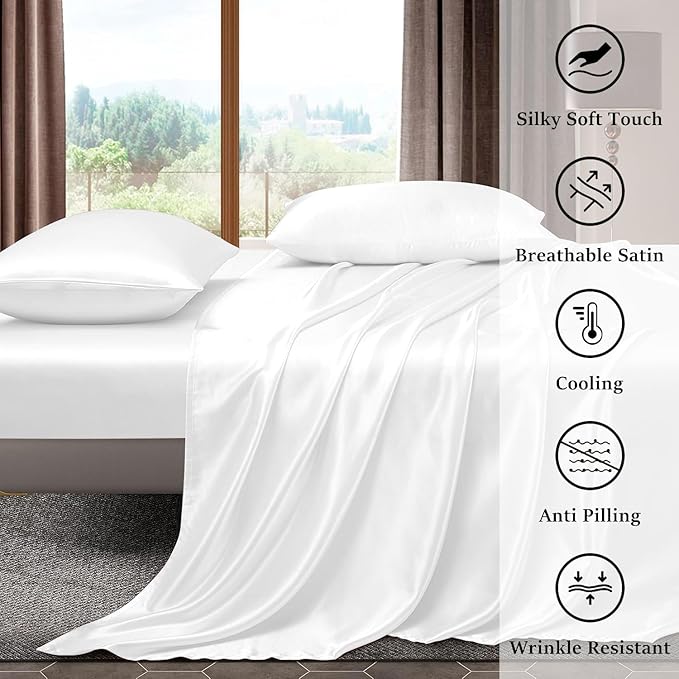 White Silk Plain Premium King Size Bedsheet (108" x 108") 300 TC
