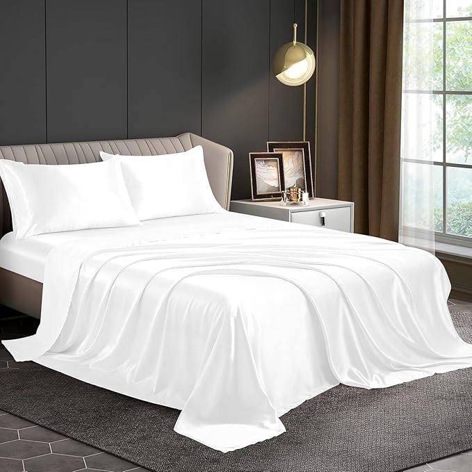 White Silk Plain Premium King Size Bedsheet (108" x 108") 300 TC