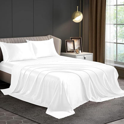 White Silk Plain Premium King Size Bedsheet (108" x 108") 300 TC