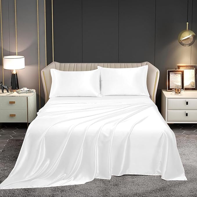 White Silk Plain Premium King Size Bedsheet (108" x 108") 300 TC