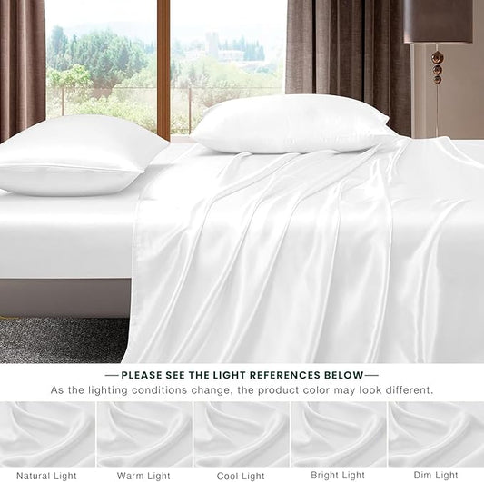 White Silk Plain Premium King Size Bedsheet (108" x 108") 300 TC