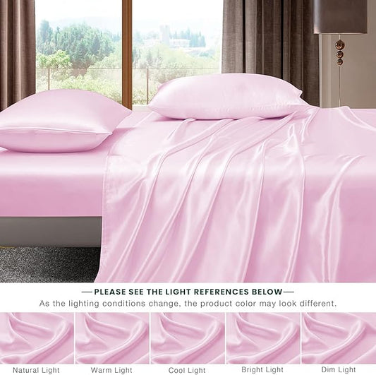 Pink Silk Plain Premium King Size Bedsheet (108" x 108") 300 TC