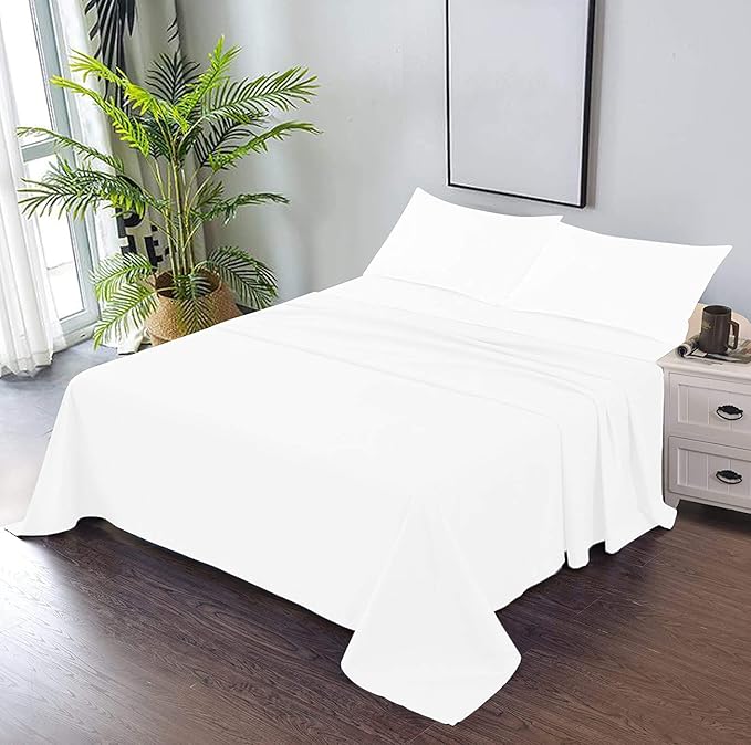 Pure White Plain Premium King Size Bedsheet (108" x 108") - 400 TC