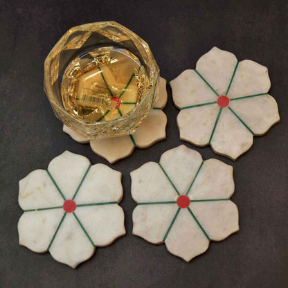 Floral Marble Coaster –Set of 4 ( Marble Soapstone)