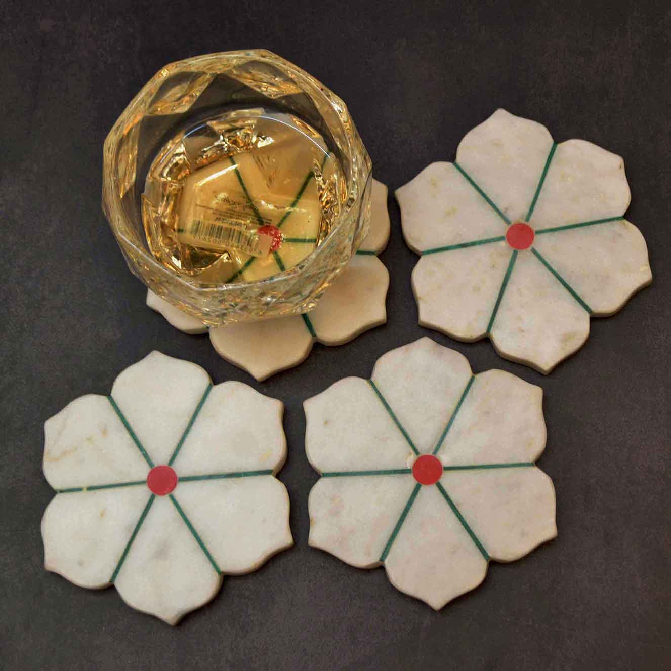 Floral Marble Coaster –Set of 4 ( Marble Soapstone)