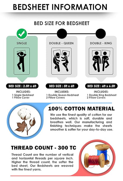 Molissa Premium Queen Size Bedsheet (90" x 100") 300 TC