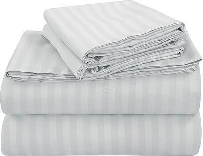 White-Lined Plain Premium King Size Bedsheet (108" x 108") - 400 TC