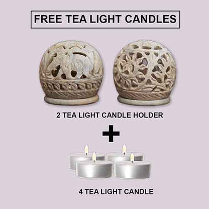 Handcrafted Tealight Holder Set Of 2 (Soapstone)