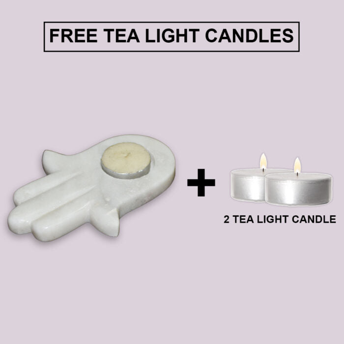 Hamsa Tealight Candle (White Marble)