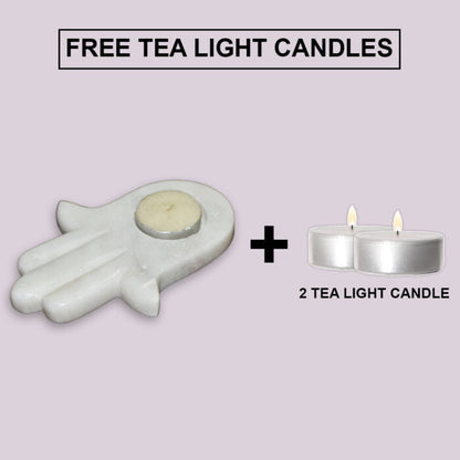 Hamsa Tealight Candle (White Marble)