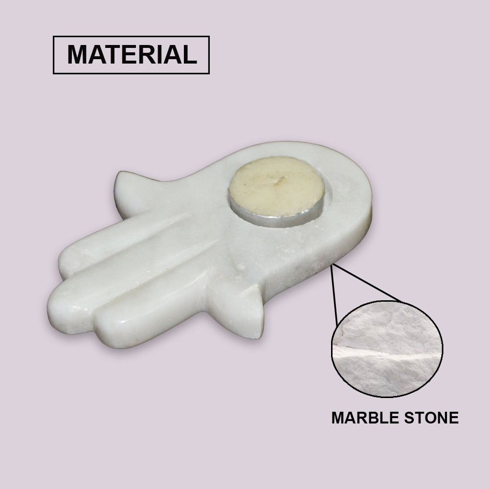 Hamsa Tealight Candle (White Marble)