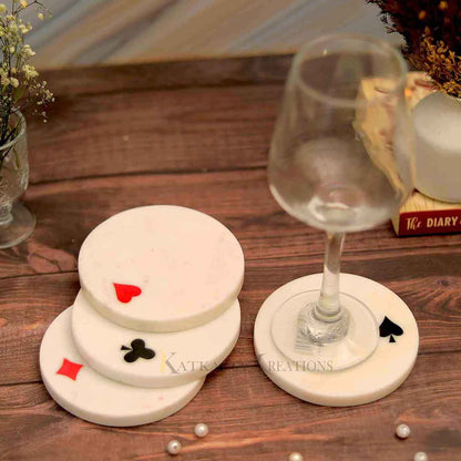 Marble Card Tea Coasters Set of 4 (Marble & Semi Precious Inlay Stone)